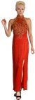 Closed Neck Full Length Beaded Formal Gown in Red/Gold
